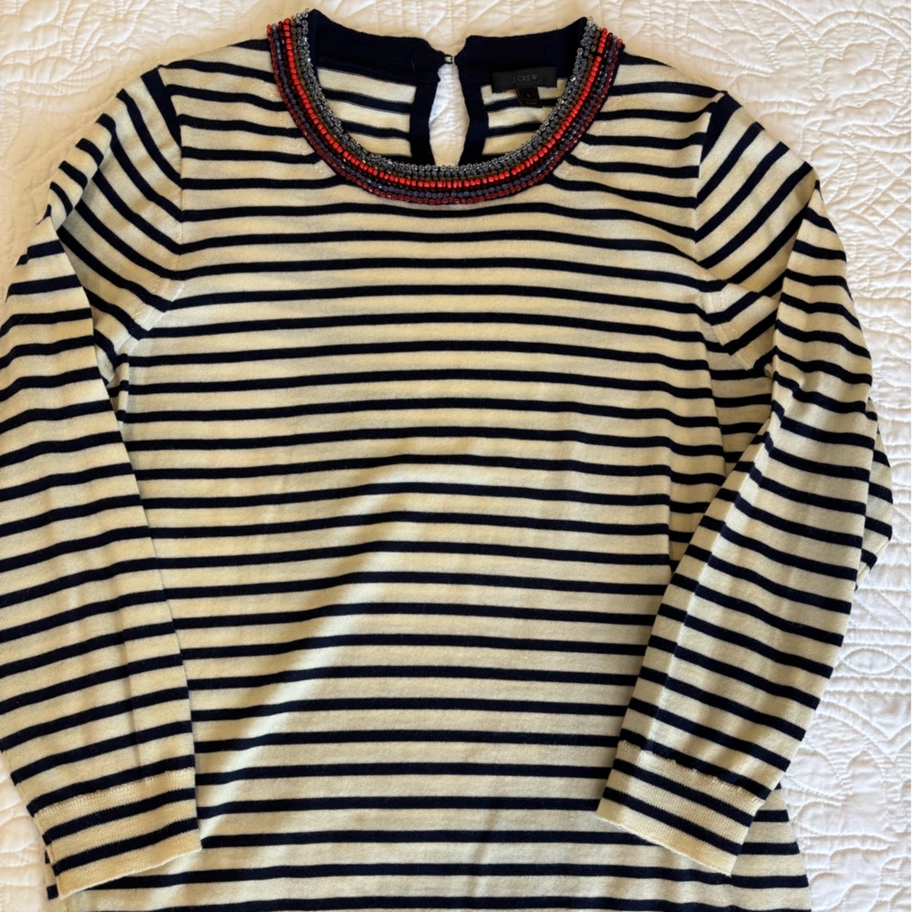 J. Crew navy and cream striped sweater. Size L.